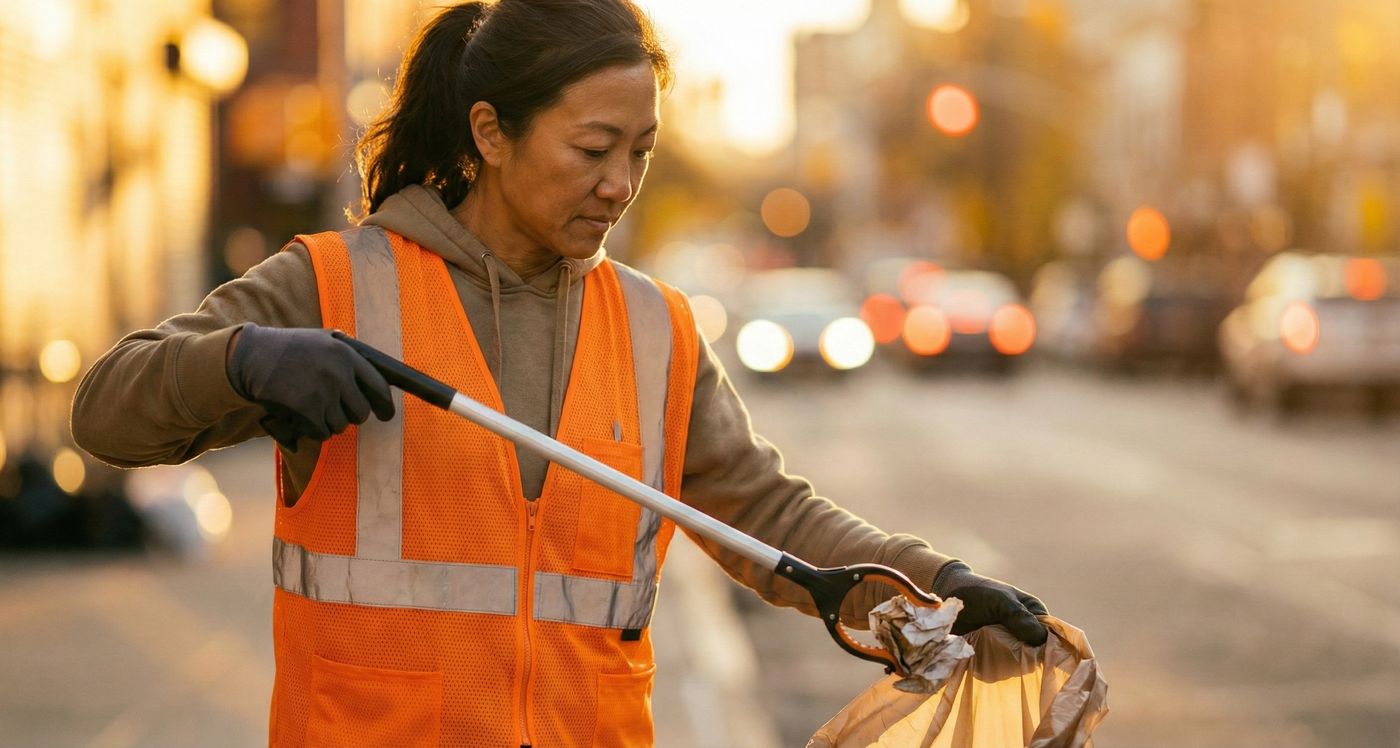 A Clean Streets cleaner picking up litter